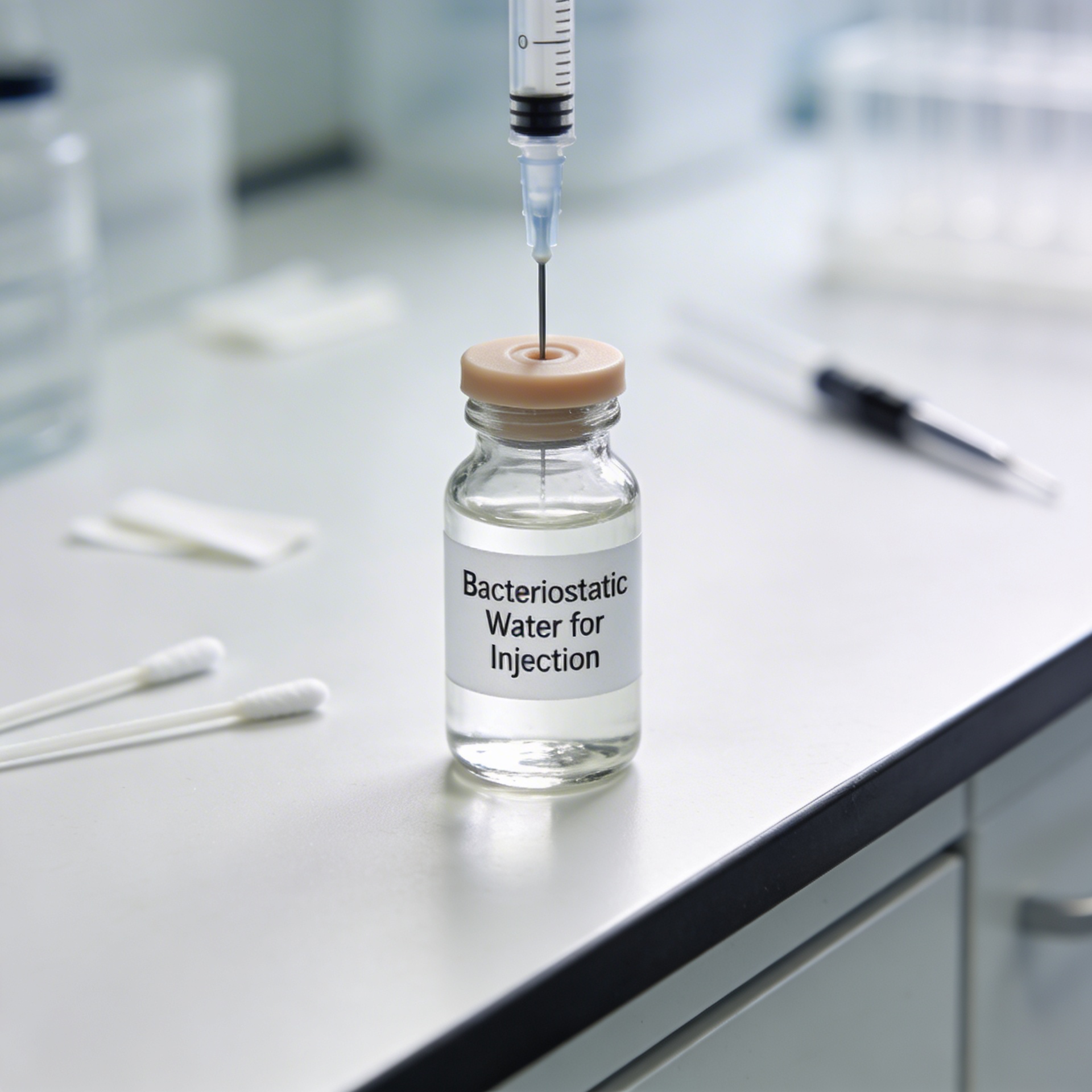 Reconstitution d'un peptide lyophilisé avec eau bactériostatique